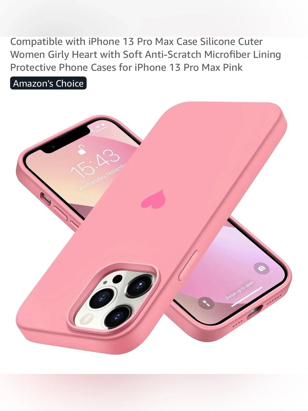 Pink Silicone iPhone 14 Pro Max Case with Heart Accent